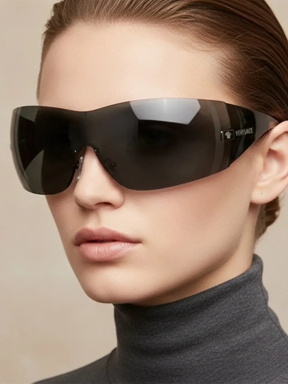 New Versace VE2054 100187 Oversized Shield Sunglasses in Black Authentic